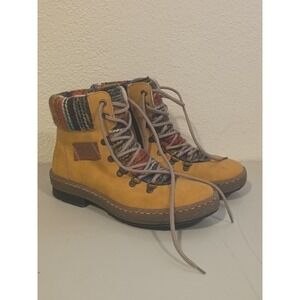Rieker 1874 Womens Yellow Ankle Boots Knit Collar Faux Fur Lining Size 37 NEW
